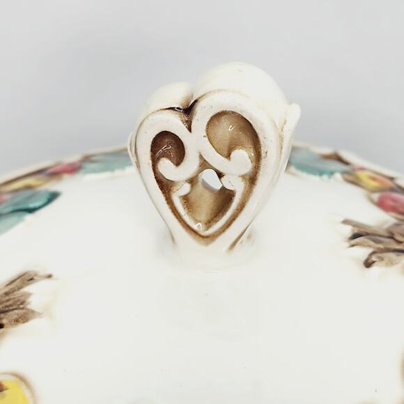 Vintage  Lefton 1958 Ceramic Della Robbia Robia Fruit Dish with Lid - Picture 2 of 15